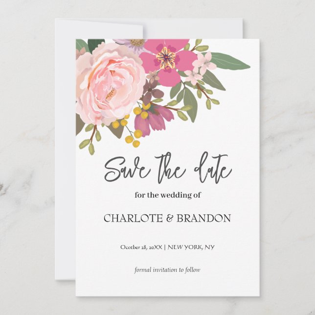 Rosa Blommigt Garden Vår bröllop Spara datum Inbjudningar (Framsida)