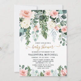 Rosa Blommigt Garden Watercolor Baby Shower Inbjudningar