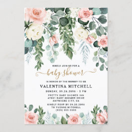 Rosa Blommigt Garden Watercolor Baby Shower Inbjudningar