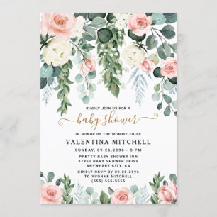 Rosa Blommigt Garden Watercolor Baby Shower Inbjudningar