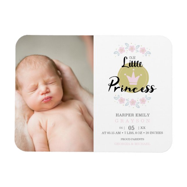 Rosa Blommigt Garland Princess Krona Newborn Girl Magnet (Horisontell)