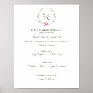 Rosa Blommigt Garland Symbolyc Bröllop Certificate Poster