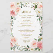  Rosa Blommigt Geometric Botanical Bröllop Menu