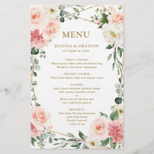 Rosa Blommigt Geometric Botanical Bröllop Menu