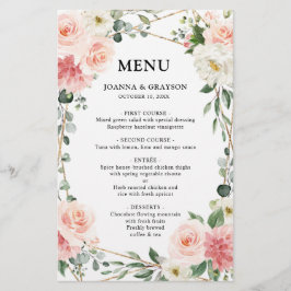 Rosa Blommigt Geometric Botanical Bröllop Menu