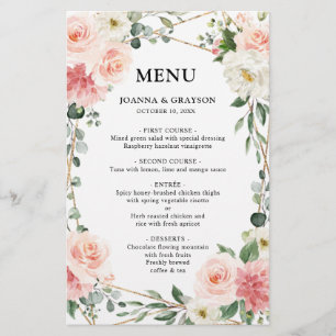  Rosa Blommigt Geometric Botanical Bröllop Menu