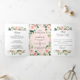 Rosa Blommigt Geometric Botanical Bröllop Tri-