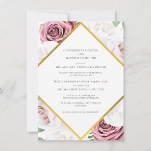 Rosa Blommigt Geometric Bröllop Inbjudningar