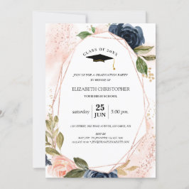 Rosa Blommigt Geometric Ram Studenten Inbjudningar