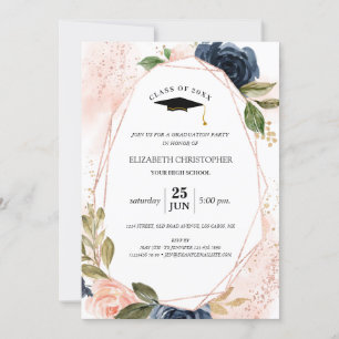 Rosa Blommigt Geometric Ram Studenten Inbjudningar
