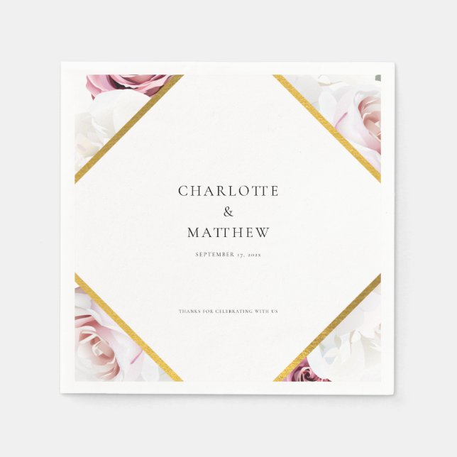 Rosa Blommigt Geometrisk Bröllopsfest Papper Pappersservett (Framsidan)