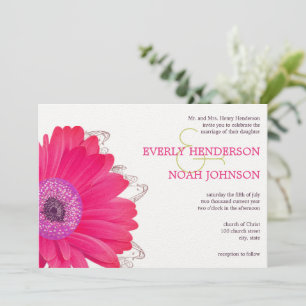 Rosa Blommigt Gerber Daisy Bröllop Inbjudningar