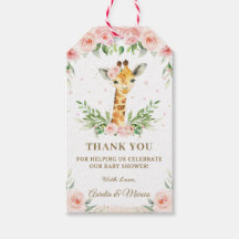Rosa Blommigt Giraffe Jungle Animals Baby Shower