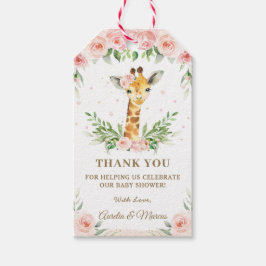Rosa Blommigt Giraffe Jungle Animals Baby Shower Presentetikett