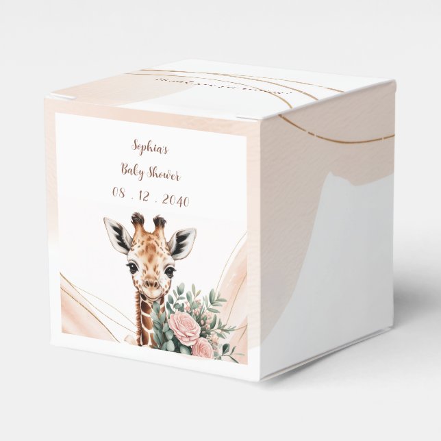Rosa Blommigt Giraffe Safari Baby Shower Favor Box Presentaskar (Framsidan Sidan)