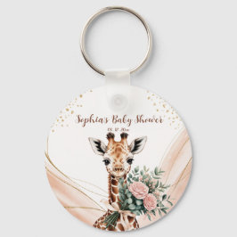 Rosa Blommigt Giraffe Safari Baby Shower Favor Nyckelring