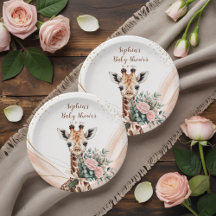 Rosa Blommigt Giraffe Safari Baby Shower Papper Pl