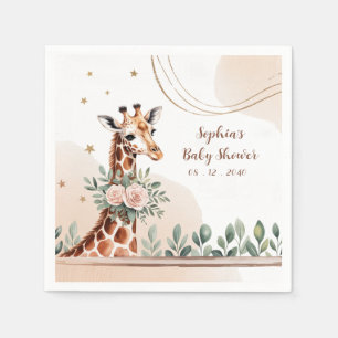 Rosa Blommigt Giraffe Safari Baby Shower Pappersservett