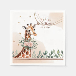 Rosa Blommigt Giraffe Safari Baby Shower Pappersservett