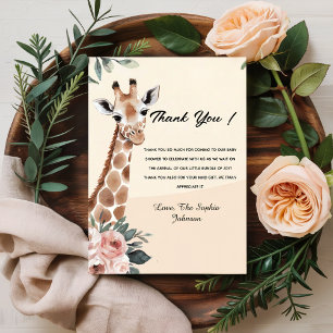 Rosa Blommigt Giraffe Safari Baby Shower Tack Kort