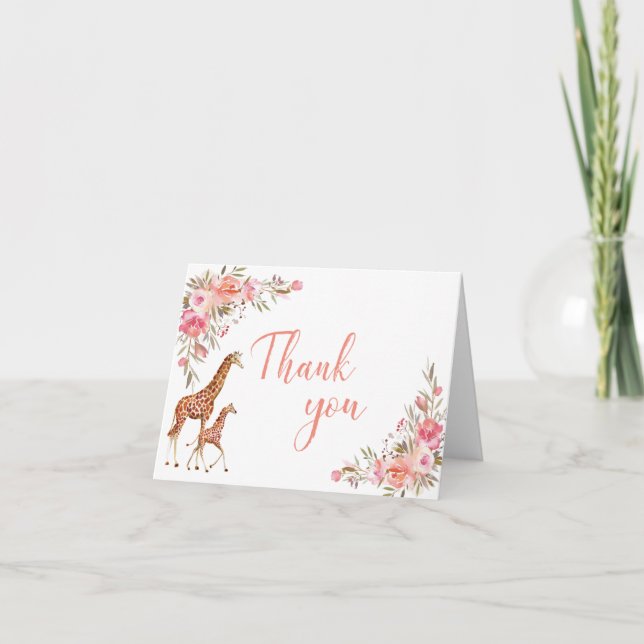 Rosa Blommigt Giraffe - tackkort (Framsida)