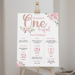 Rosa Blommigt Girl 1:a födelsedagstenssignatur Poster