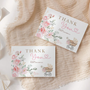 Rosa Blommigt Girl Baby Carriage Shower Tack Tilläggskort