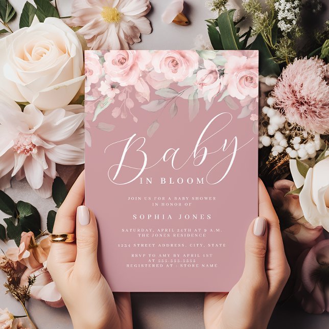 Rosa  Blommigt Girl Baby in Bloom Baby Shower Inbjudningar (Skapare uppladdad)