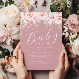 Rosa  Blommigt Girl Baby in Bloom Baby Shower Inbjudningar