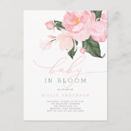 Rosa Blommigt Girl Baby in Bloom Shower Inbjudan Vykort