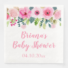 Rosa Blommigt Girl Baby Shower Dinner Napkin Pappersservett