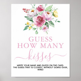 Rosa Blommigt Girl Baby Shower gissar game Sign Poster