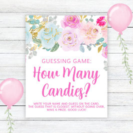 Rosa Blommigt Girl Baby Shower Guessing Game Poster
