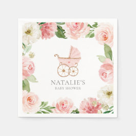 Rosa Blommigt Girl Baby Shower Papper Pappersservett