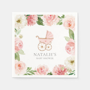 Rosa Blommigt Girl Baby Shower Papper Pappersservett