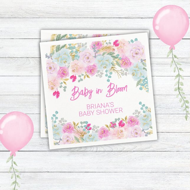 Rosa Blommigt Girl Baby Shower Pappersservett (Skapare uppladdad)