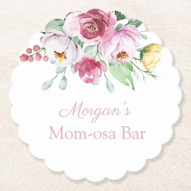 Rosa Blommigt Girl Baby Shower Papprare Pub Underl Underlägg Papper (Framsida)