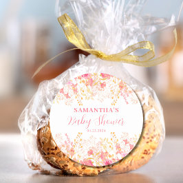 Rosa Blommigt Girl Baby Shower Runt Klistermärke