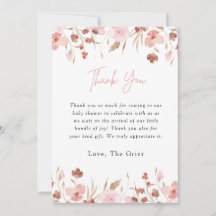 Rosa Blommigt Girl Baby Shower Tack för ditt kort