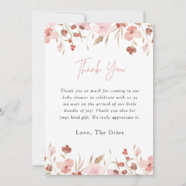 Rosa Blommigt Girl Baby Shower Tack för ditt kort