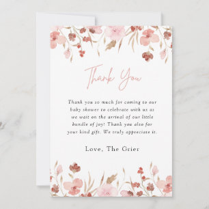 Rosa Blommigt Girl Baby Shower Tack för ditt kort