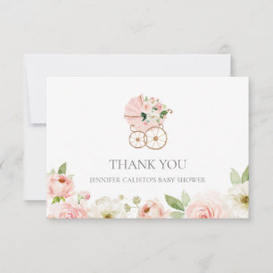 Rosa Blommigt Girl Baby Shower Tack för ditt kort