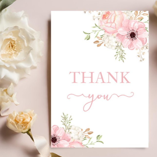 Rosa Blommigt Girl Baby Shower Tack Kort (Skapare uppladdad)
