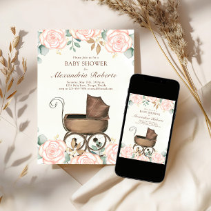 Rosa Blommigt Girl Baby Shower Template Vintage Inbjudningar