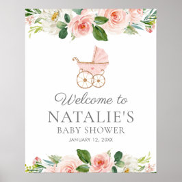 Rosa Blommigt Girl Baby Shower Välkommen Poster