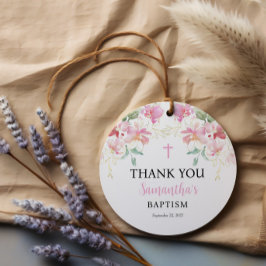Rosa Blommigt Girl Baptism Scalloped Favor Tag Gåvor Etiketter