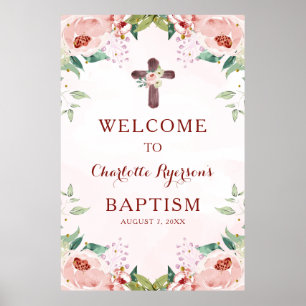 Rosa Blommigt Girl Baptism Välkommen Poster