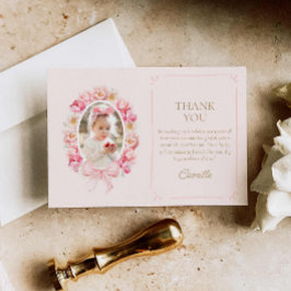 Rosa Blommigt Girl Birthday Photo Tack Kort