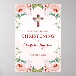 Rosa Blommigt Girl Christening Välkommen Poster