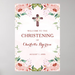 Rosa Blommigt Girl Christening Välkommen Poster